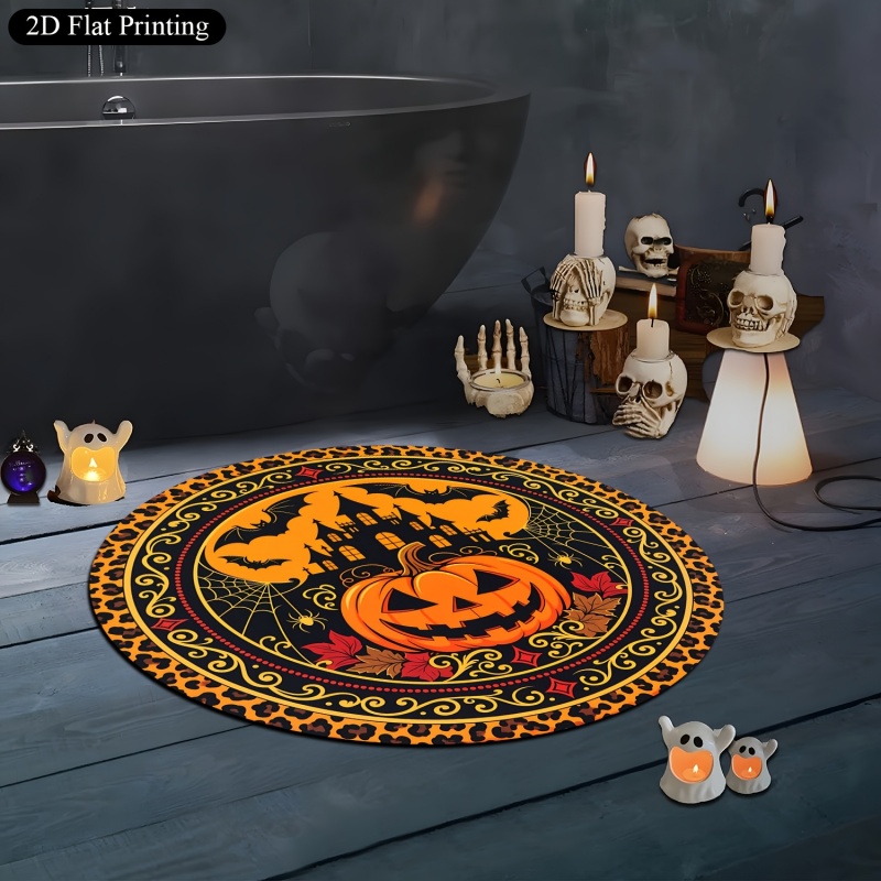 Commercial Printing House - Tapis rond d'Halloween motif citrouille léopard
